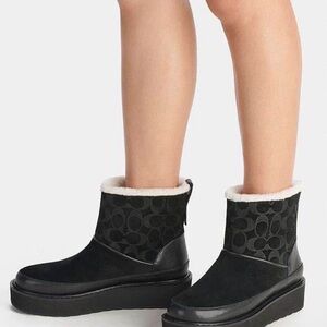 Coach Black Winter Boots with Shearling Trim